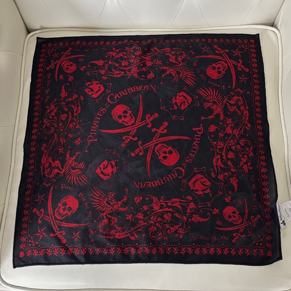 Pirates of the Caribbean Black & Red Skull Disney Scarf with Double Sided Spades - Picture 3 of 11